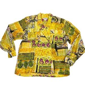 Vtg Fenn Wright & Manson Double Breasted Shirt Yellow Graffiti Loud Cotton Sz 6